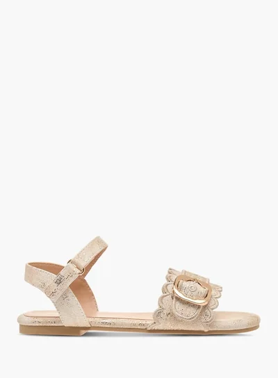 Little Missy Girls Textured Strap Sandals With Hook And Loop Closure