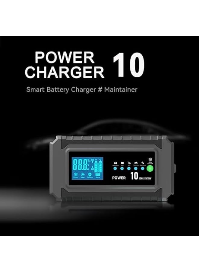 Generic Automotive Car Battery Charger，10-Amp 12V and 24V Fully-Automatic Smart Car Battery Charger, Battery Maintainer Trickle Charger for Car Truck Motorcycle Lawn Mower Marine Lead Acid Batteries  - Image 2