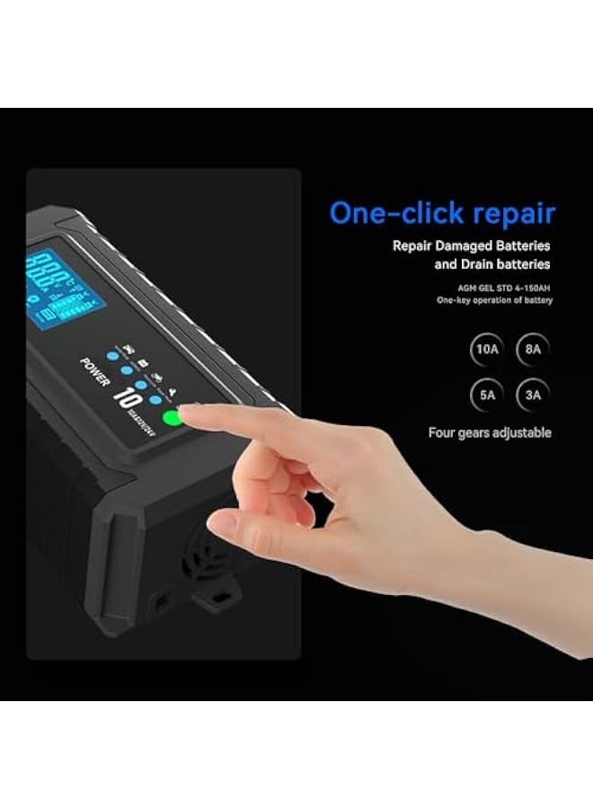 Generic Automotive Car Battery Charger，10-Amp 12V and 24V Fully-Automatic Smart Car Battery Charger, Battery Maintainer Trickle Charger for Car Truck Motorcycle Lawn Mower Marine Lead Acid Batteries  - Image 5