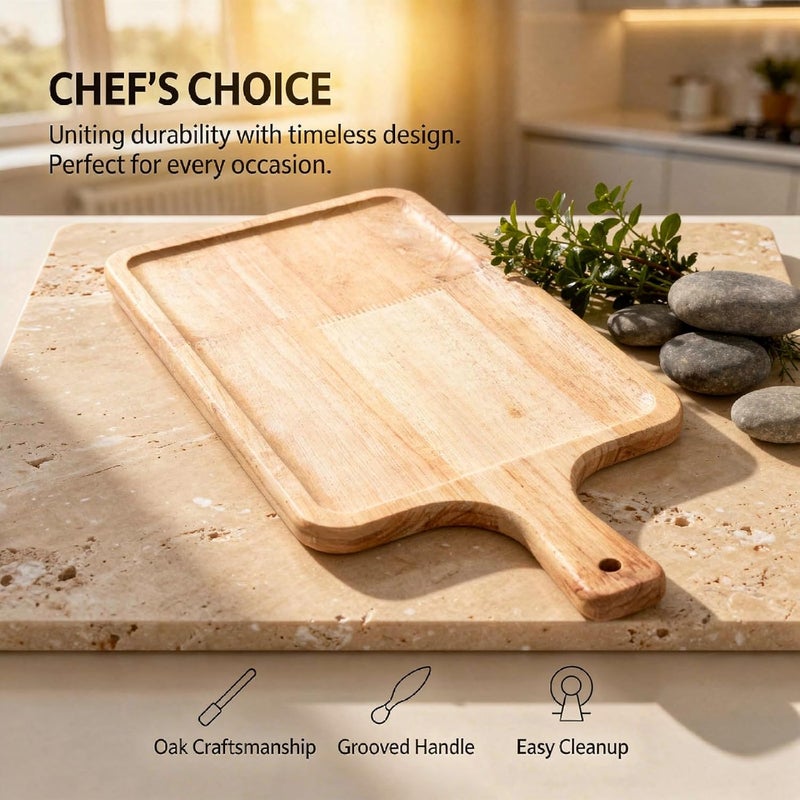 15.7 in Oak Wood Cheese Board with Handle, 0.6 in Thick, Reversible Decorative Wooden Serving Tray, Oak Wood Charcuterie Board Easy to Clean - Image 5