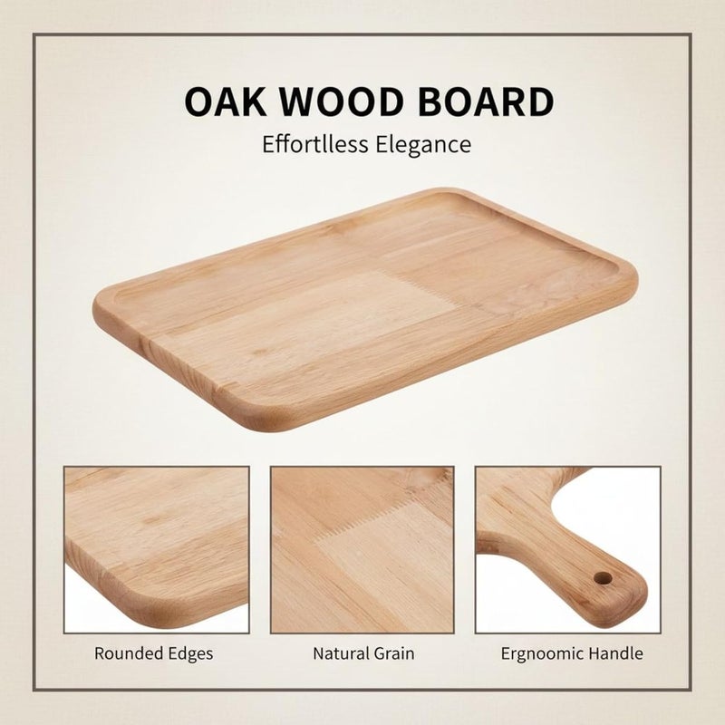 15.7 in Oak Wood Cheese Board with Handle, 0.6 in Thick, Reversible Decorative Wooden Serving Tray, Oak Wood Charcuterie Board Easy to Clean - Image 4