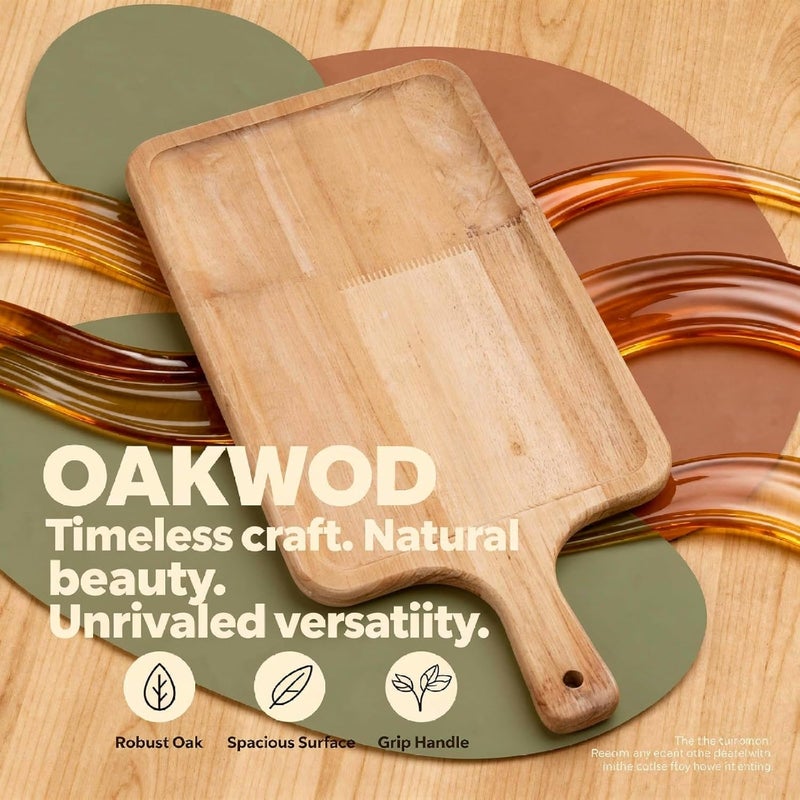 15.7 in Oak Wood Cheese Board with Handle, 0.6 in Thick, Reversible Decorative Wooden Serving Tray, Oak Wood Charcuterie Board Easy to Clean - Image 3