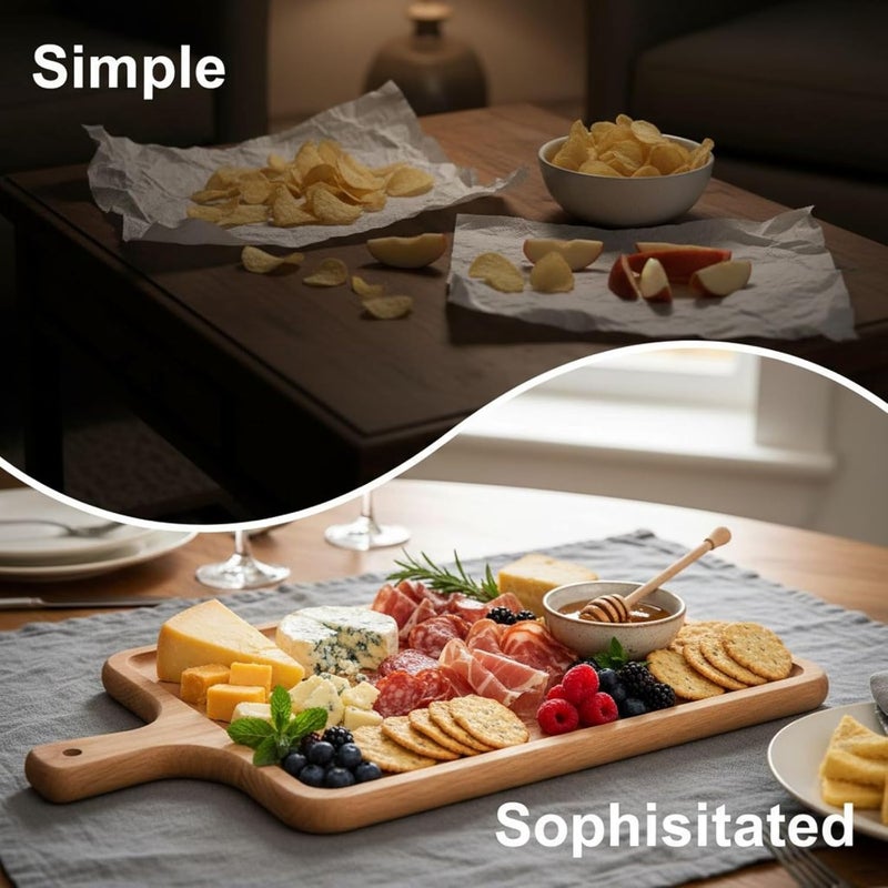 15.7 in Oak Wood Cheese Board with Handle, 0.6 in Thick, Reversible Decorative Wooden Serving Tray, Oak Wood Charcuterie Board Easy to Clean - Image 2