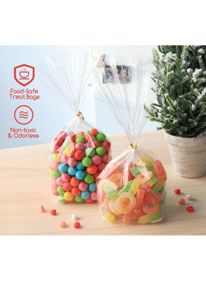 Anstore 100 Pieces Clear Cellophane Bags Clear Candy Bags OPP Plastic Bags with Gold Twist Ties for Sweets Soap Cookie Chocolates, 18 x 30 cm - Image 2