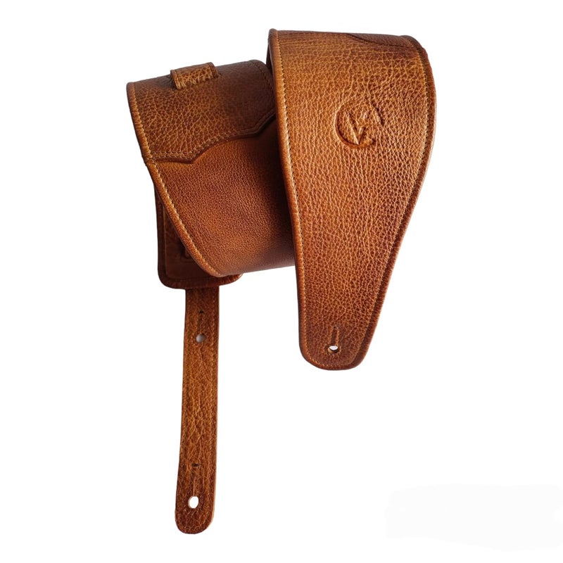 Ve CREATION Leather Guitar Strap for BASS,ELECTRIC,ACOUSTIC,HEAVY GUITARS, 4 inch wide. Soft Padded. Adjustable From 42 inches To 56 inches. Burnt Orange color .(VEG-0054) - Image 2