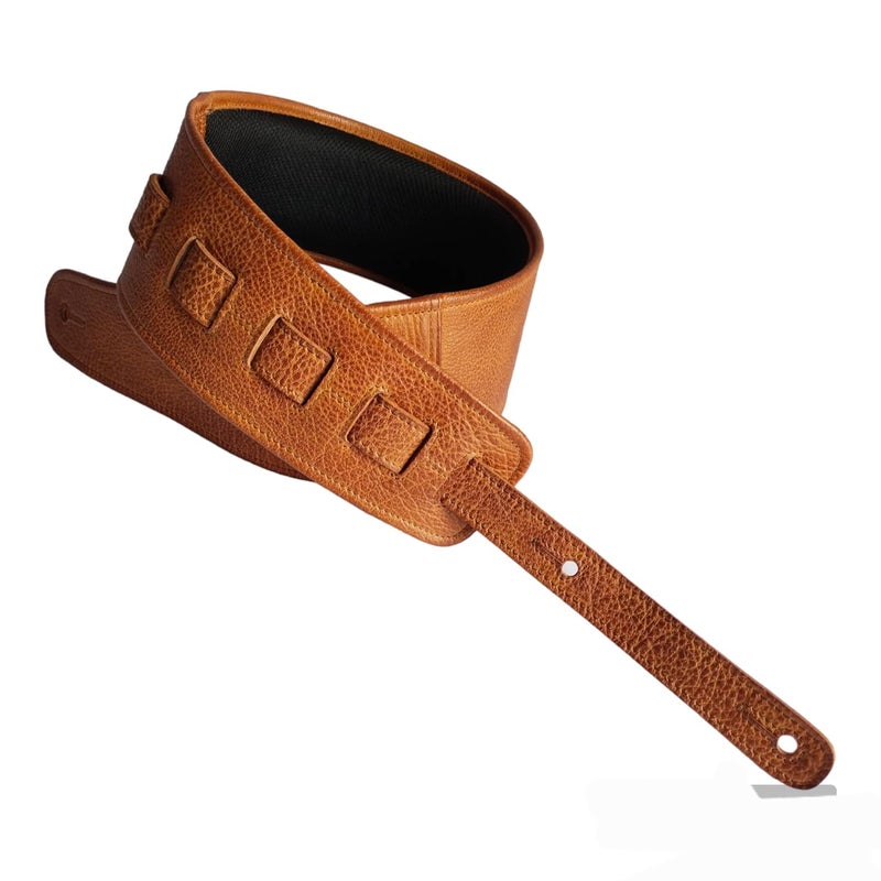 Ve CREATION Leather Guitar Strap for BASS,ELECTRIC,ACOUSTIC,HEAVY GUITARS, 4 inch wide. Soft Padded. Adjustable From 42 inches To 56 inches. Burnt Orange color .(VEG-0054) - Image 3