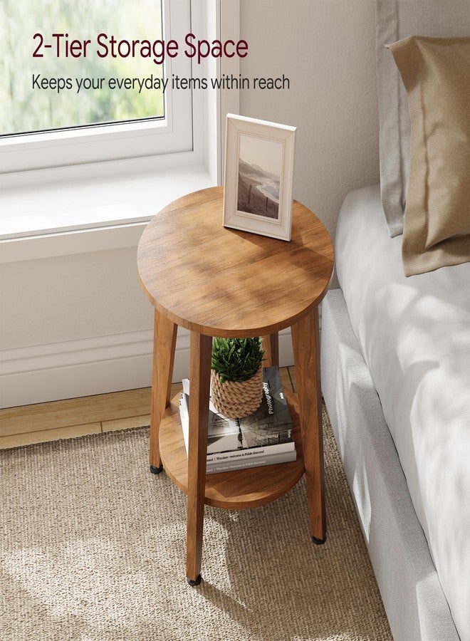 Simple Trending Round Side Table, Small End Table, Nightstand Bedside Table with Tapered Legs, for Living Room, Rustic Walnut - Image 3