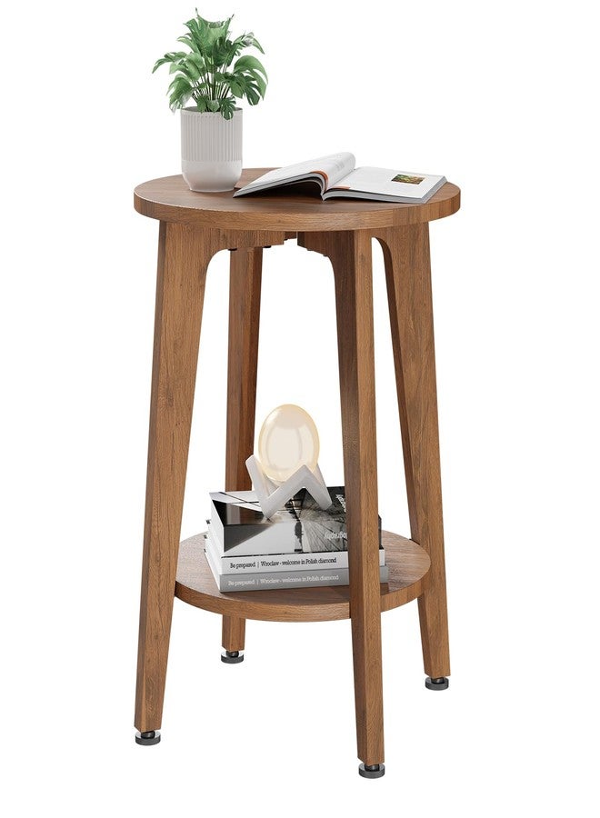 Simple Trending Round Side Table, Small End Table, Nightstand Bedside Table with Tapered Legs, for Living Room, Rustic Walnut - Image 1