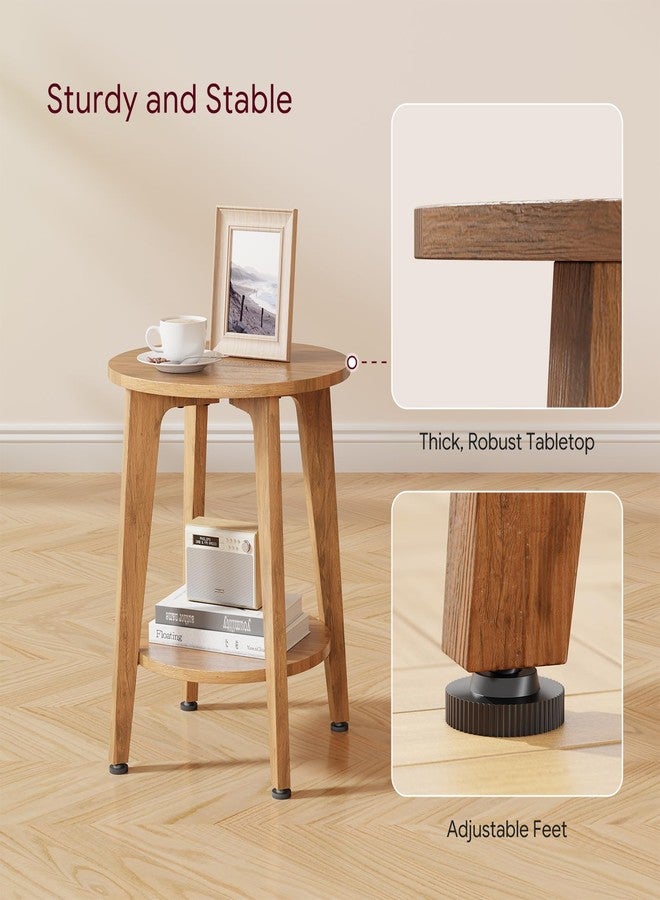 Simple Trending Round Side Table, Small End Table, Nightstand Bedside Table with Tapered Legs, for Living Room, Rustic Walnut - Image 4