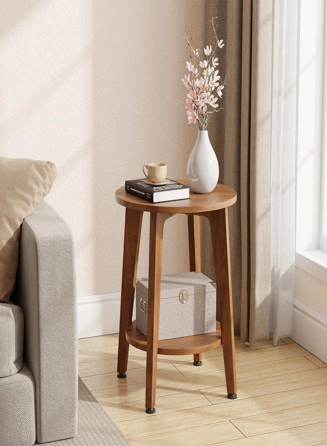 Simple Trending Round Side Table, Small End Table, Nightstand Bedside Table with Tapered Legs, for Living Room, Rustic Walnut - Image 2
