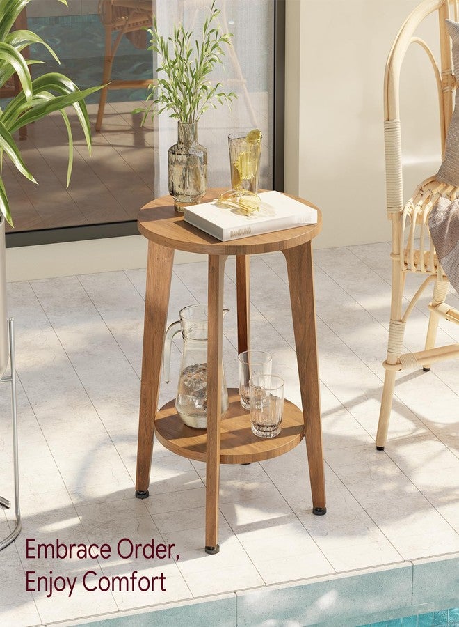 Simple Trending Round Side Table, Small End Table, Nightstand Bedside Table with Tapered Legs, for Living Room, Rustic Walnut - Image 5