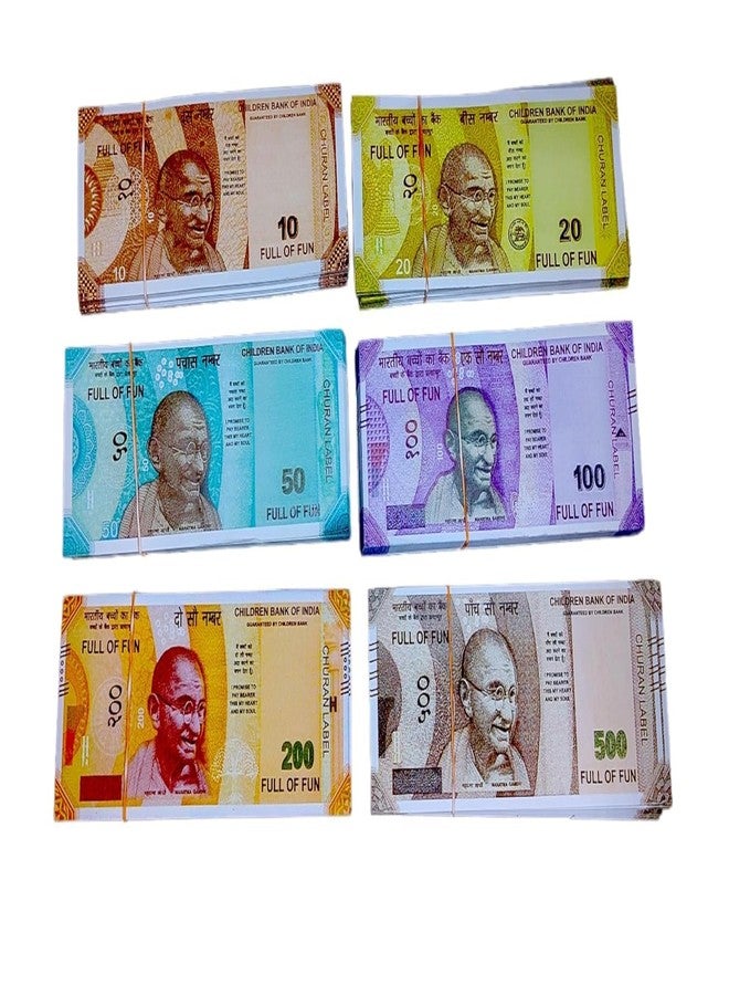 Laserbot Currency (6 X 25=150 Each) for Kids Denomination Learning Money 10 | 20 | 50 | 100 | 200 | 500 Artificial Playing Currency, Learn Money Skills- Multi Color - Image 1