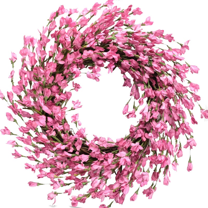 Bibelot Spring Wreath for Front Door, Artificial Forsythia Flower Wreath 18â€™â€™ Artificial Blossom Flower Decoration Farmhouse for Festival Wall Decor - Image 1