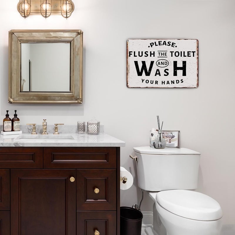 Sanwarm Metal Sign 8X12 Inch, Please Flush The Toilet and Wash Your Hands Vintage Tin Sign Wall Art Decor for Home, Bathroom, Toilet Decoration - Image 4