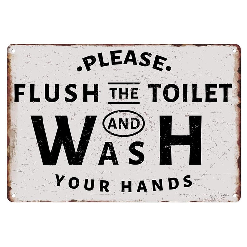 Sanwarm Metal Sign 8X12 Inch, Please Flush The Toilet and Wash Your Hands Vintage Tin Sign Wall Art Decor for Home, Bathroom, Toilet Decoration - Image 1