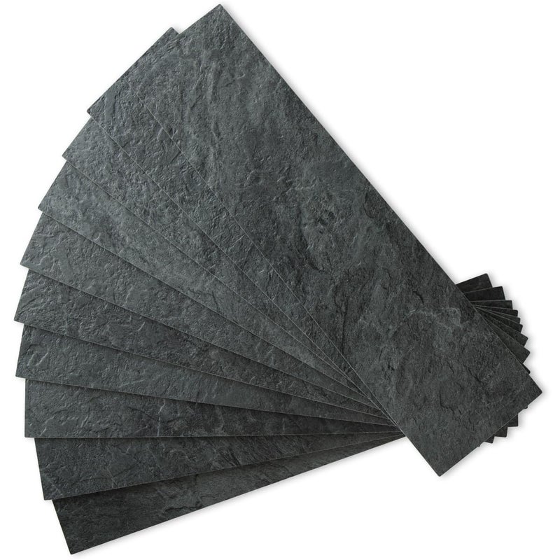 AULIGET 40-Piece Black Slate Peel and Stick Backsplash Wall Tiles, 3" x 12" PVC Faux Stone Stick on Tiles for Backsplash Kitchen, Bathroom, Laundry Room, Camper, Fireplace - Image 1