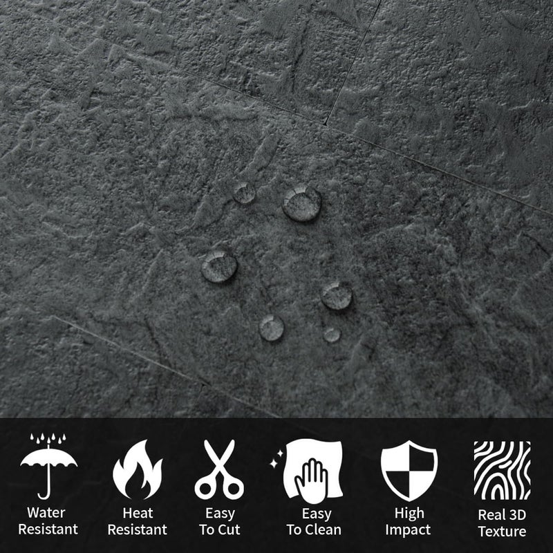AULIGET 40-Piece Black Slate Peel and Stick Backsplash Wall Tiles, 3" x 12" PVC Faux Stone Stick on Tiles for Backsplash Kitchen, Bathroom, Laundry Room, Camper, Fireplace - Image 4