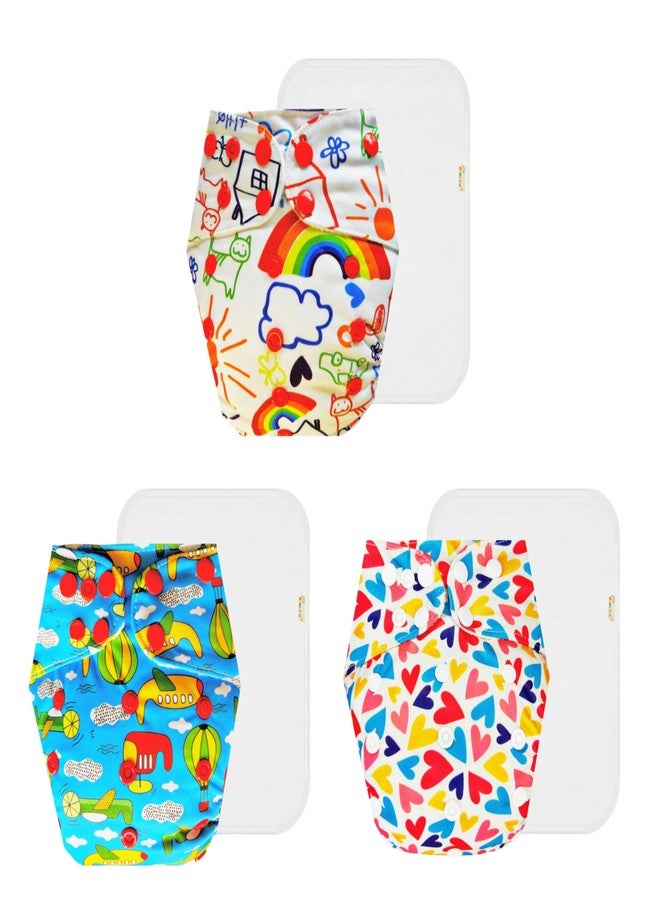 حفاضات دمبلدو القماشية الممتازة مع حشوة قطنية (عبوة من 3 قطع) | مضادة للحساسية | قابلة لإعادة الاستخدام والغسل | أزرار كبس قابلة للتعديل | ضرورية للاستخدام اليومي | من 3 أشهر إلى 3 سنوات | مناسبة للجنسين - Image 1