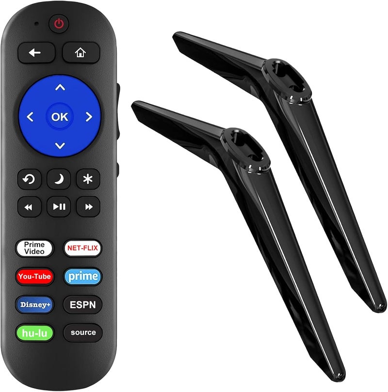 Yimaut TV Base Stand and Remote Control for All TCL Roku TV, TV Stand Legs for TCL Roku TV Legs 32” 40” 43" 49” 50” 55” TV, Remote for Roku Players and TCL Roku TVs - 32S321 40S325 43S303 50S425 55S525 - Image 1