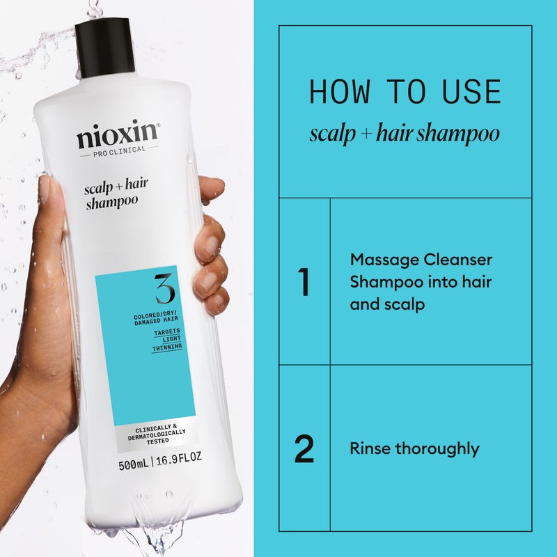 Nioxin System 3 Scalp + Hair Shampoo | For Colored or Damaged Hair with Light Thinning | With Niacinamide and Biotin | 16.9 Fl oz. - Image 4
