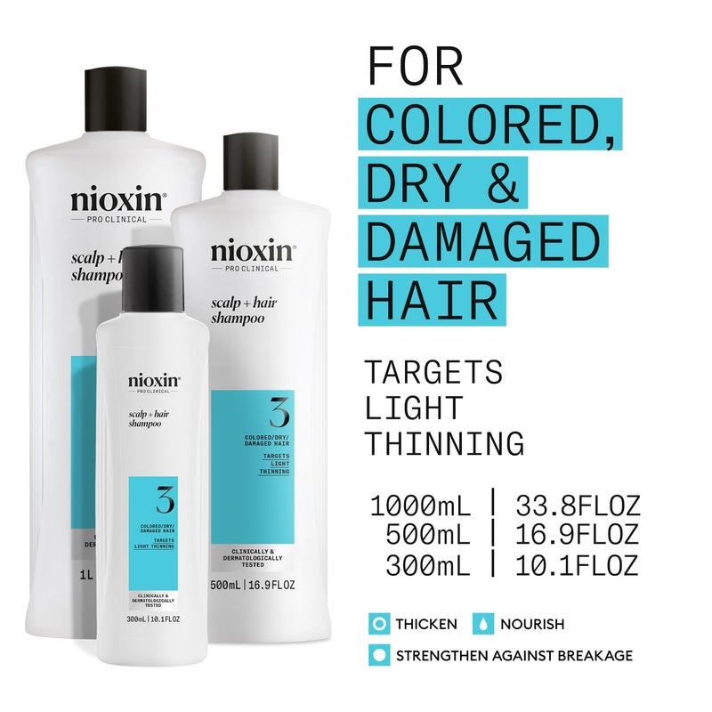 Nioxin System 3 Scalp + Hair Shampoo | For Colored or Damaged Hair with Light Thinning | With Niacinamide and Biotin | 16.9 Fl oz. - Image 3