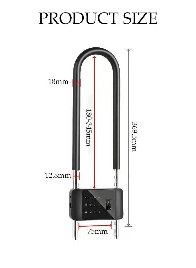 DUNISO 6 in 1 U-shaped Door Lock，Outdoor Stainless Steel Password Lock，Smart Lock with Display Screen，Waterproof and Rechargeable，Support Fingerprint, Password, Card Swiping、NFC、 Keys, Mobile APP - Image 3