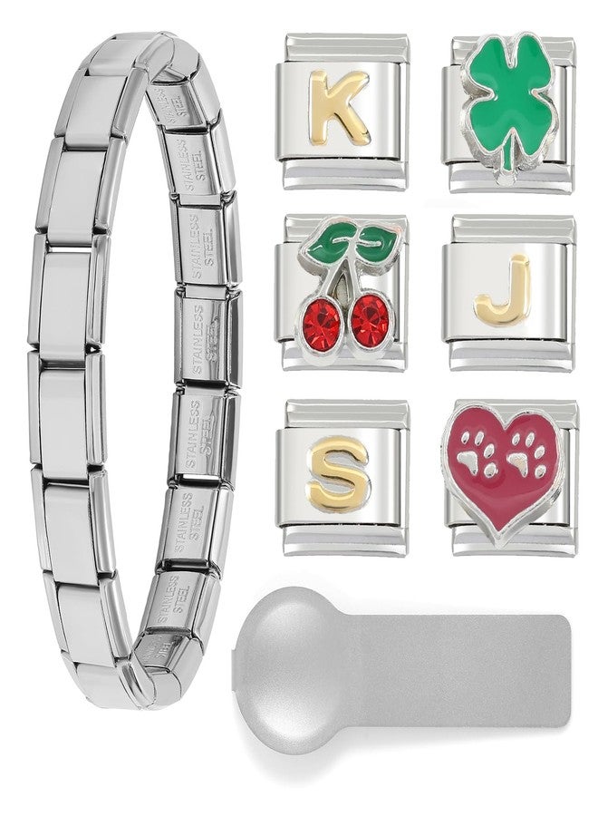 JUNVirtuous Italian Charms Bracelet,Stainless Steel Charm Bracelets for Women 9mm Bracelet Link Handmade DIY Module (Silver-2) - Image 1