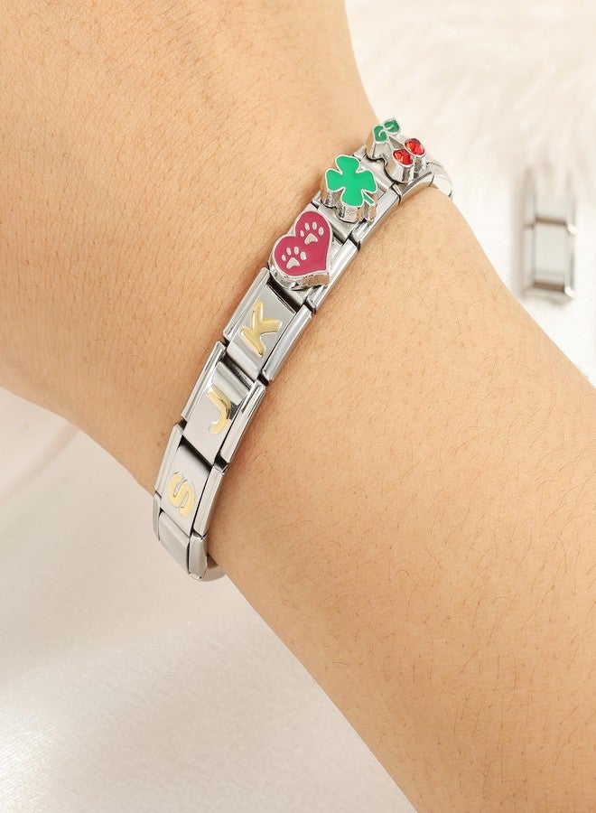 JUNVirtuous Italian Charms Bracelet,Stainless Steel Charm Bracelets for Women 9mm Bracelet Link Handmade DIY Module (Silver-2) - Image 4