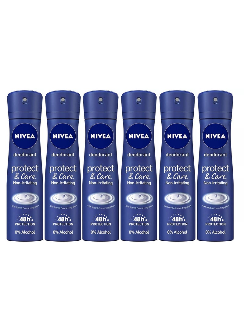 Nivea Protect And Care Antiperspirant Deodorant Spray 150ml (Pack of 6) - Image 1