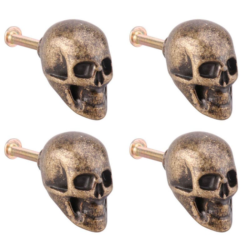 Cucumis Skull Knobs 4 Pcs Zinc Alloy Heavy Drawer Handle Cabinet Hardware Kitchen Cabinet Pulls Cupboard Handles Dresser Drawer Knobs Kitchen Cabinet Hardware with Screws Bronze