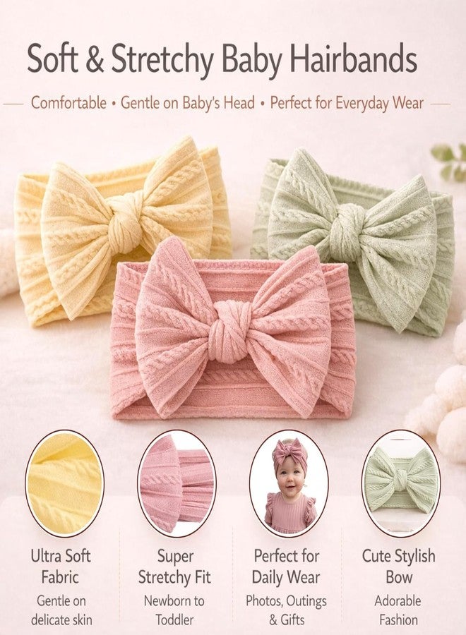 ELVORO Baby Headband 3 Pcs Set, Hairband For Newborn Baby Girl Boy Soft Cute Strechy Knotted Headband, Baby Shower Essential Gift Accessories For Infant - Image 3