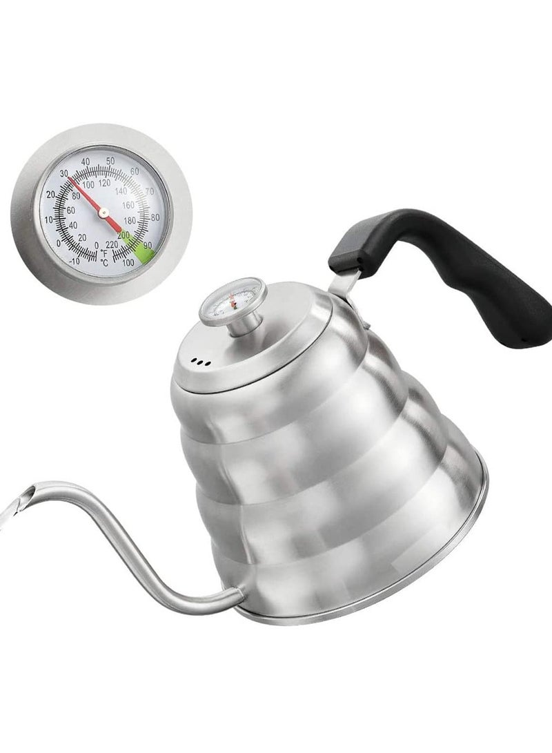 Pour Over Coffee Kettle with Thermometer Exact Temperature Gooseneck Kettle Black Premium Stainless Steel Tea Pot Gas Stove Top Kettle for Boiling Water 40 floz/1200ml  - Image 1