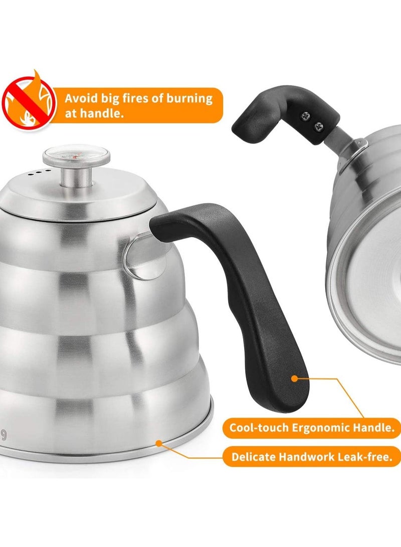 Pour Over Coffee Kettle with Thermometer Exact Temperature Gooseneck Kettle Black Premium Stainless Steel Tea Pot Gas Stove Top Kettle for Boiling Water 40 floz/1200ml  - Image 4