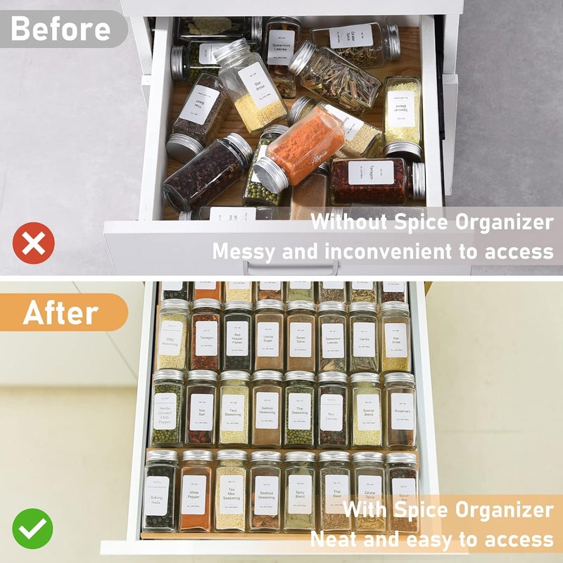 KitHero Spice Drawer Organizer with 24 Spice Jars and 216 Labels,Non-slip Rubber, Bamboo 4 Tier Spice Racks Tray Seasoning Containers for Kitchen Drawers,Cabinets,Countertops,13" Wide * 15.8" Deep - Image 5