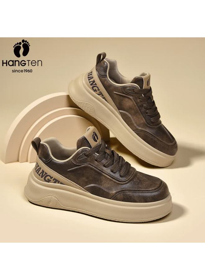 Hang Ten Men's Spring New Trendy Casual Sneakers Height Increasing White Shoes Comfortable Waterproof Wear-resistant Soft Sole Shoes For Men - Image 1