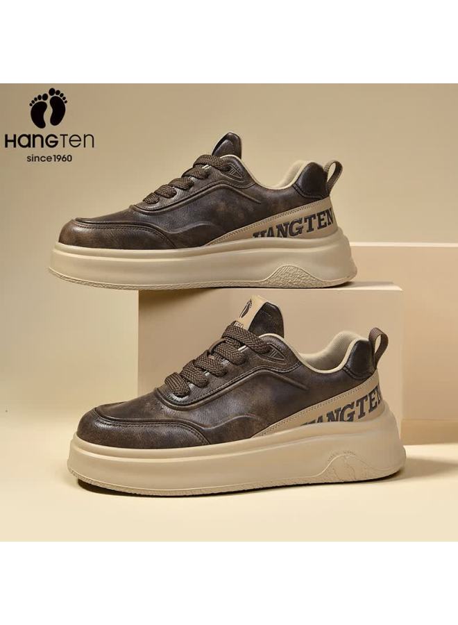 Hang Ten Men's Spring New Trendy Casual Sneakers Height Increasing White Shoes Comfortable Waterproof Wear-resistant Soft Sole Shoes For Men - Image 2