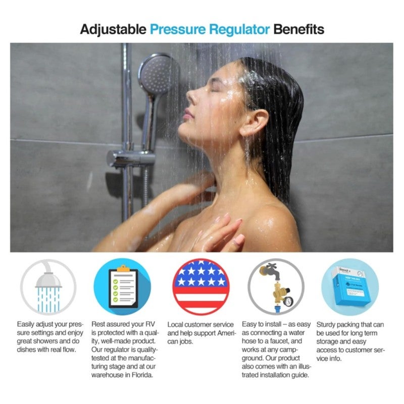 Adjustable RV Water Pressure Regulator: Lead-Free Brass, Gauge-Equipped, Dual Filtration - No Tool Adjustment, NH3/4 Thread Pressure Reducer for RVs, Travel Trailers, Home Plumbing - Image 4