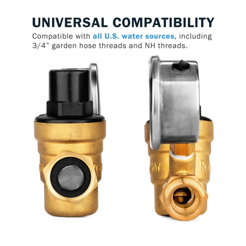 Adjustable RV Water Pressure Regulator: Lead-Free Brass, Gauge-Equipped, Dual Filtration - No Tool Adjustment, NH3/4 Thread Pressure Reducer for RVs, Travel Trailers, Home Plumbing - Image 3