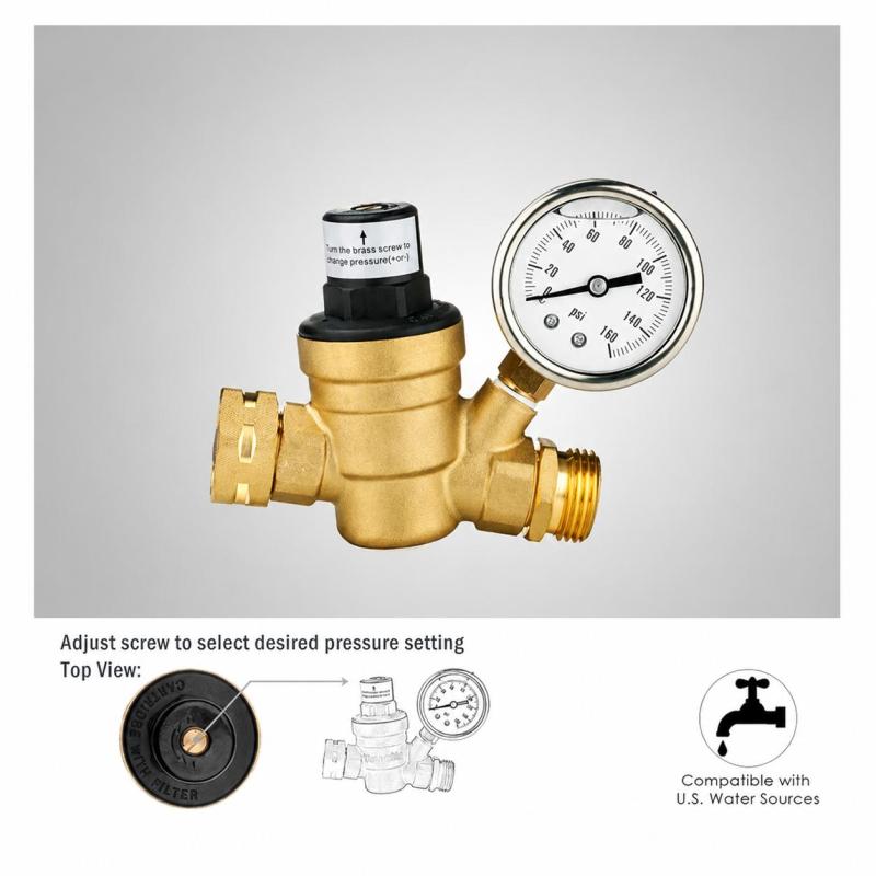 Adjustable RV Water Pressure Regulator: Lead-Free Brass, Gauge-Equipped, Dual Filtration - No Tool Adjustment, NH3/4 Thread Pressure Reducer for RVs, Travel Trailers, Home Plumbing - Image 5