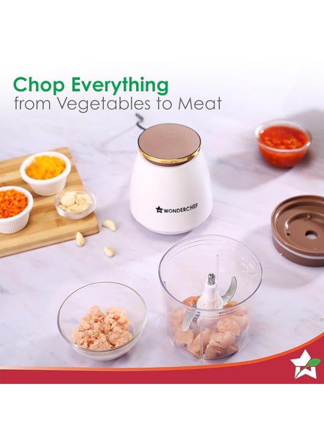 Wonderchef Nutri-chop Pearl Electric Chopper | 4 Sharp Stainless Steel Blades | 700ml | 350W | Chop and Mince Vegetables, Meat, Blends Dips | Low Noise | Light-weight | 2-Year Warranty - Image 2