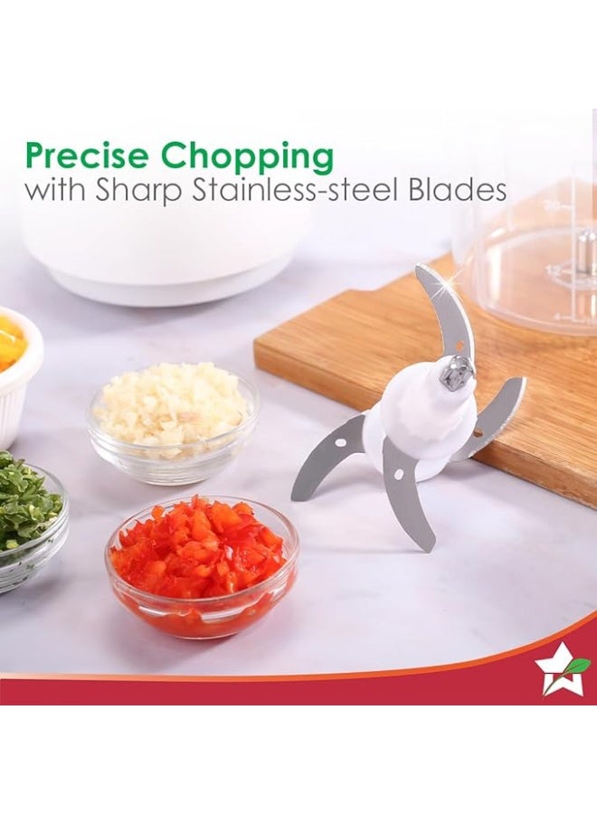 Wonderchef Nutri-chop Pearl Electric Chopper | 4 Sharp Stainless Steel Blades | 700ml | 350W | Chop and Mince Vegetables, Meat, Blends Dips | Low Noise | Light-weight | 2-Year Warranty - Image 4