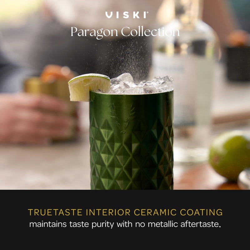 Viski Paragon Stainless Steel Highball Tumbler Cup with Lid, Insulated Ceramic Lined Metal Cocktail Glass for Patio, Outdoor Party, Wedding Gifts, Drink Lover Gifts, 16 oz Set of 1, Satin Green - Image 4