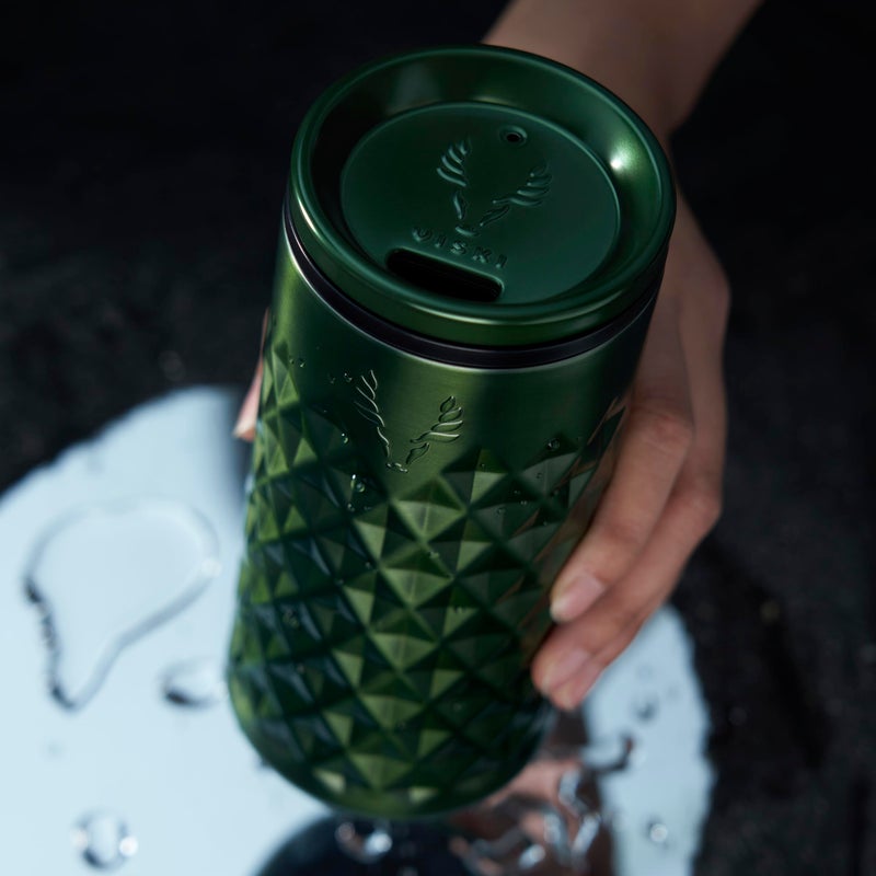 Viski Paragon Stainless Steel Highball Tumbler Cup with Lid, Insulated Ceramic Lined Metal Cocktail Glass for Patio, Outdoor Party, Wedding Gifts, Drink Lover Gifts, 16 oz Set of 1, Satin Green - Image 5