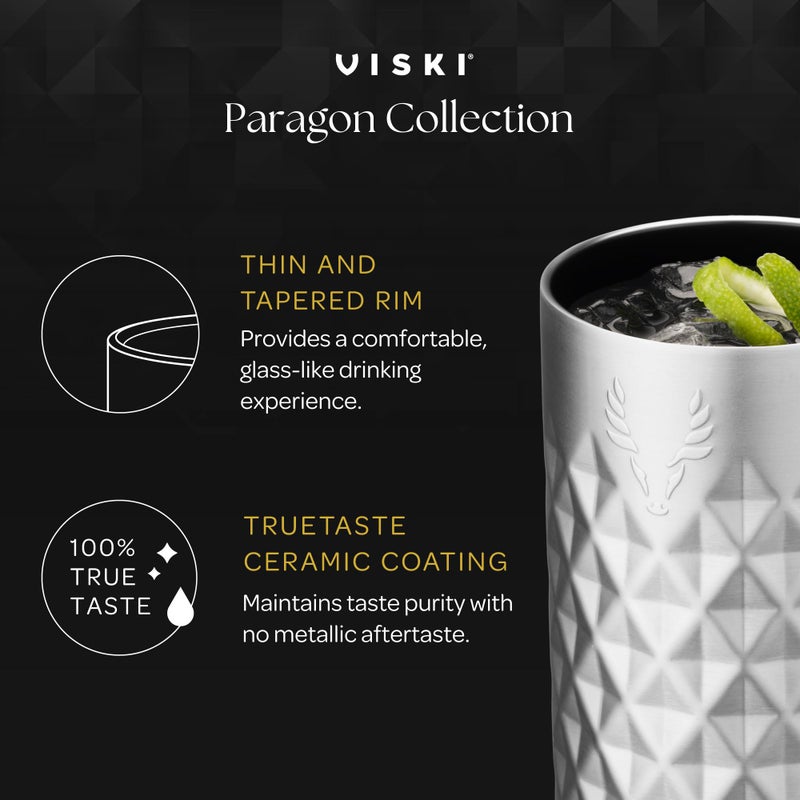 Viski Paragon Stainless Steel Highball Tumbler Cup with Lid, Insulated Ceramic Lined Metal Cocktail Glass for Patio, Outdoor Party, Wedding Gifts, Drink Lover Gifts, 16 oz Set of 1, Satin Green - Image 2