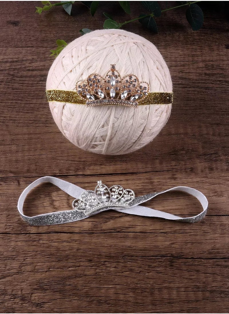Generic Newborn Girl Photography 2pcs Rhinestone Glitter Headband  - Image 3