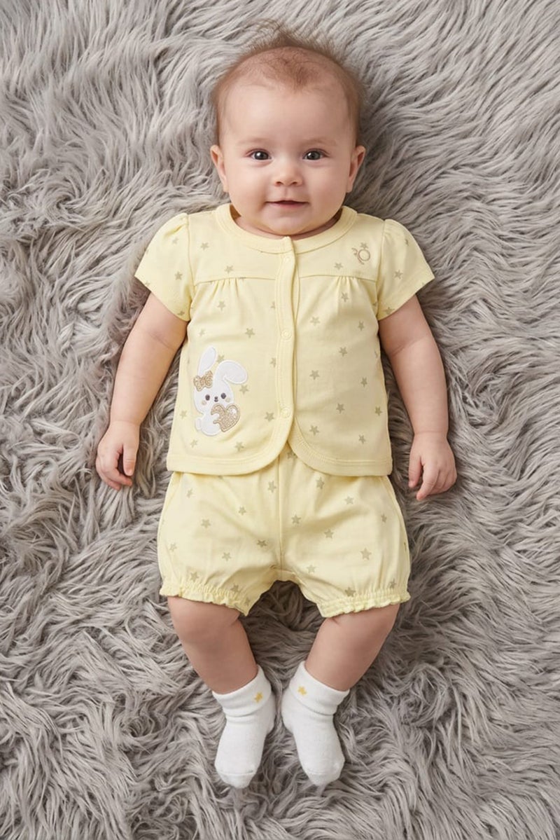 POPEES Toddlers Girl 2 Pcs Graphic Print Top And Bloomer Set, Light Yellow - Image 1