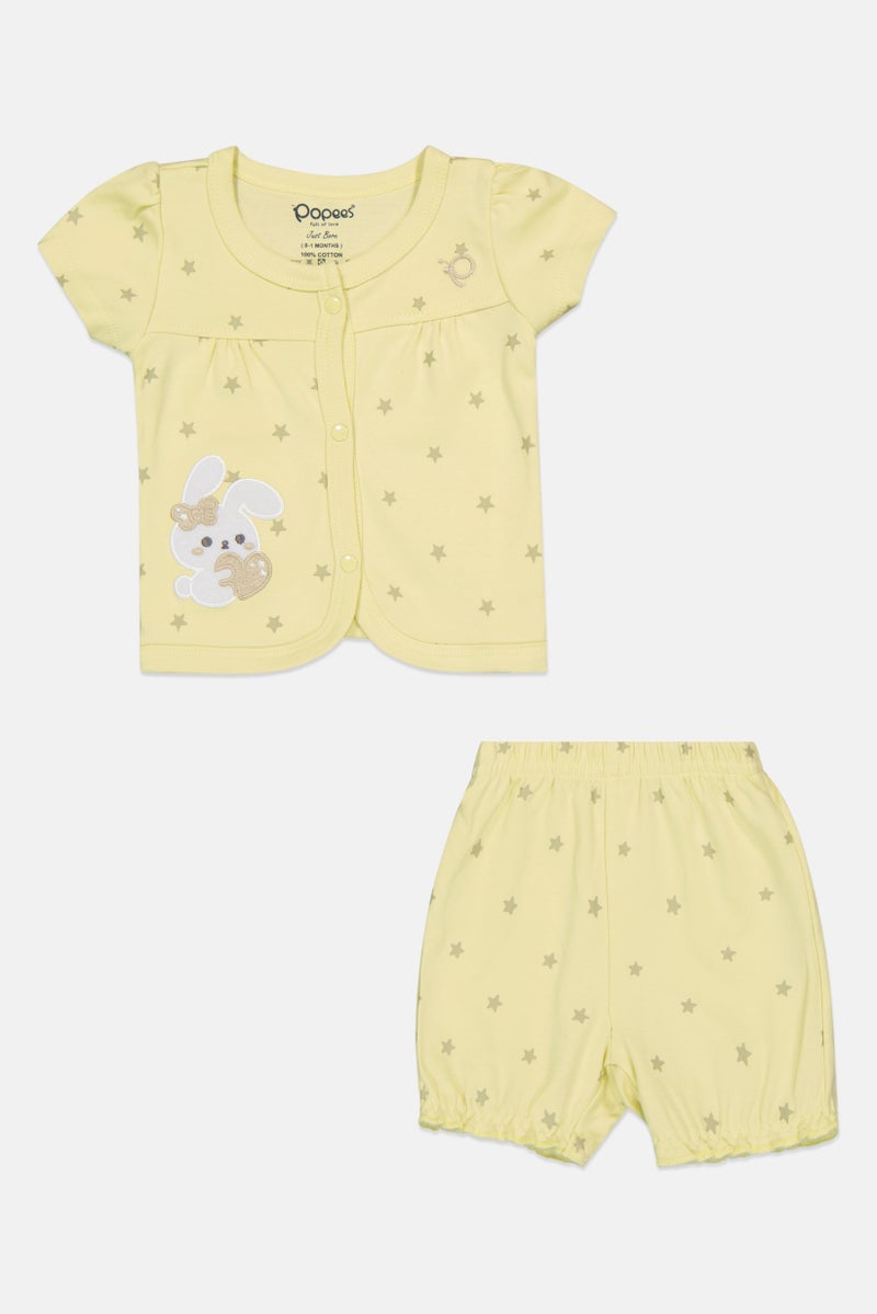 POPEES Toddlers Girl 2 Pcs Graphic Print Top And Bloomer Set, Light Yellow - Image 2
