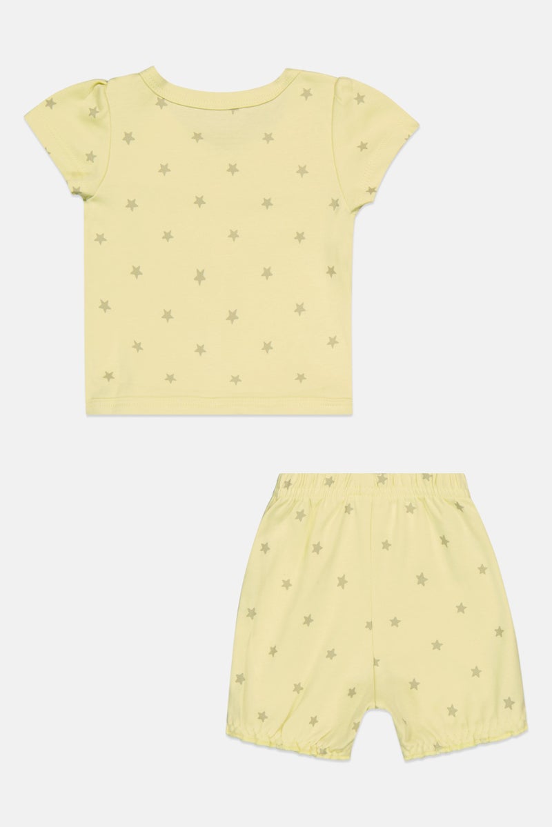 POPEES Toddlers Girl 2 Pcs Graphic Print Top And Bloomer Set, Light Yellow - Image 3