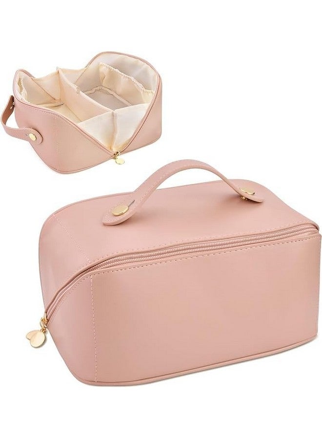 DGOOLS Cosmetic Travel Organizer, Women's Makeup Pouch Travel Bag Portable Leather Cosmetics Bag with Handle and Divider, Wide Opening Cosmetic/Makeup Organizer - Image 1