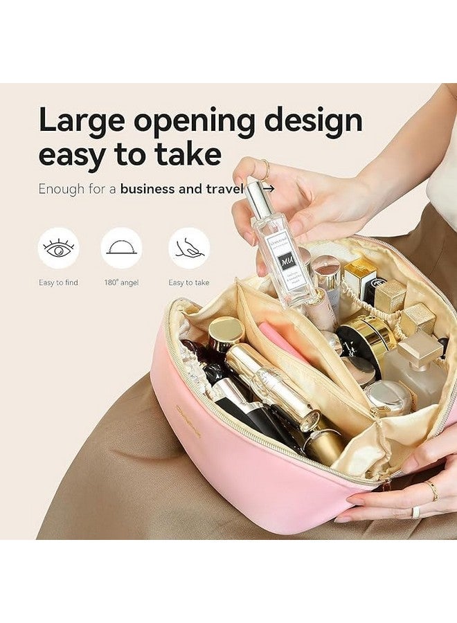 DGOOLS Cosmetic Travel Organizer, Women's Makeup Pouch Travel Bag Portable Leather Cosmetics Bag with Handle and Divider, Wide Opening Cosmetic/Makeup Organizer - Image 4